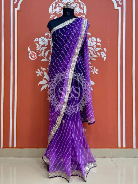 30 GM ROYAL GEORGETTE LEHERIYA GOTA PATTI SAREE Purple / Free Size