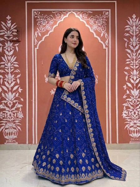Georgette Rai Bandhej Lehenga