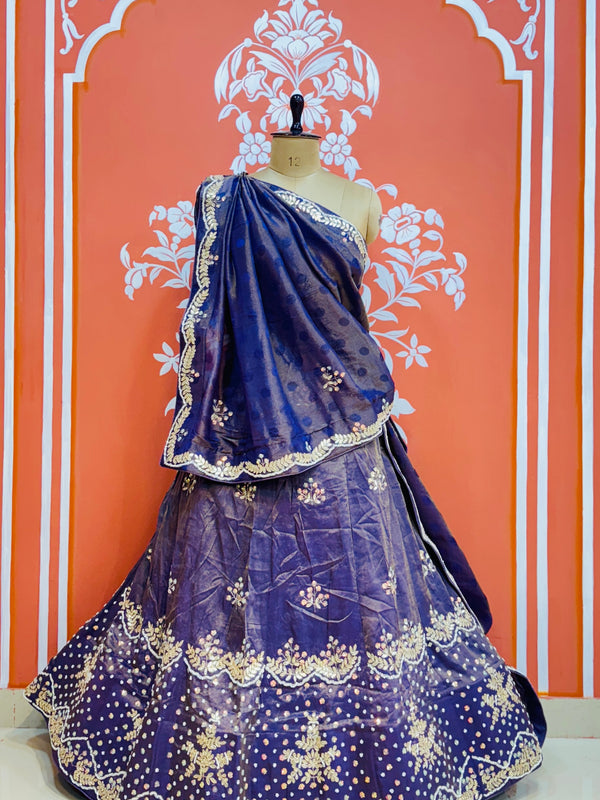 PURE COSMOS TISSUE HANDWORK GOTA PATTI LEHENGA
