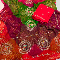 Multicolour Bandhej Saree