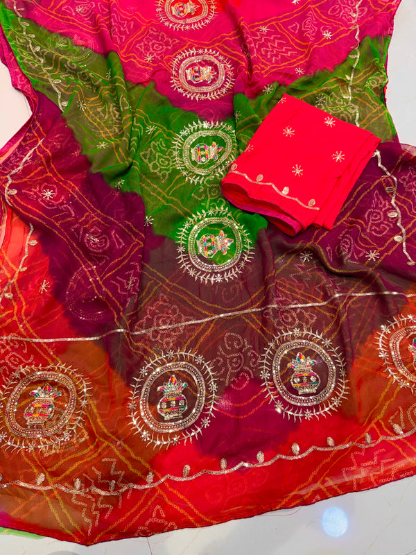 Multicolour Bandhej Saree
