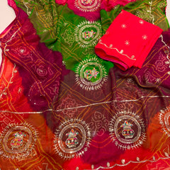 Multicolour Bandhej Saree