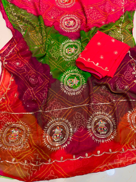 Multicolour Bandhej Saree