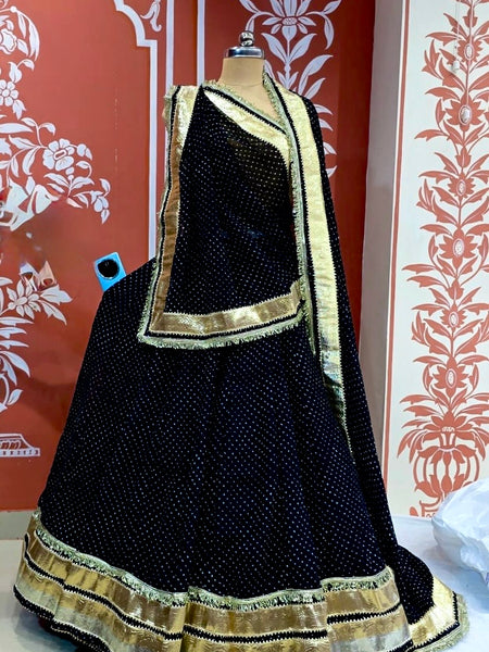 MIDNIGHT BLACK MOTHRA GOTA FULL FLARED LEHENGA