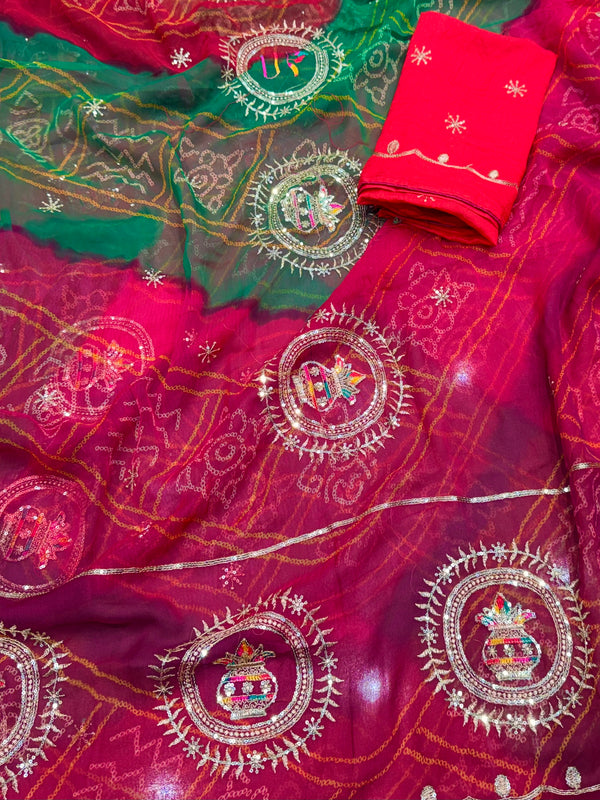 Multicolour Bandhej Saree