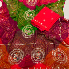 Multicolour Bandhej Saree