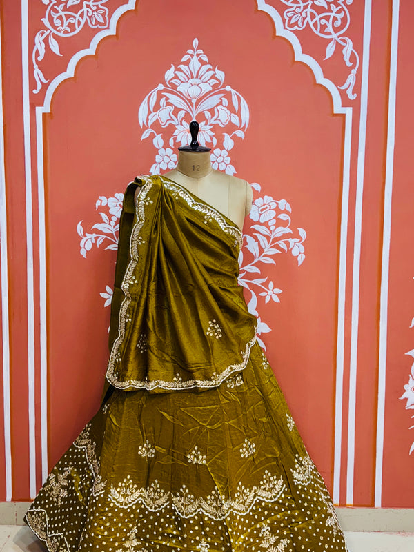 PURE COSMOS TISSUE HANDWORK GOTA PATTI LEHENGA