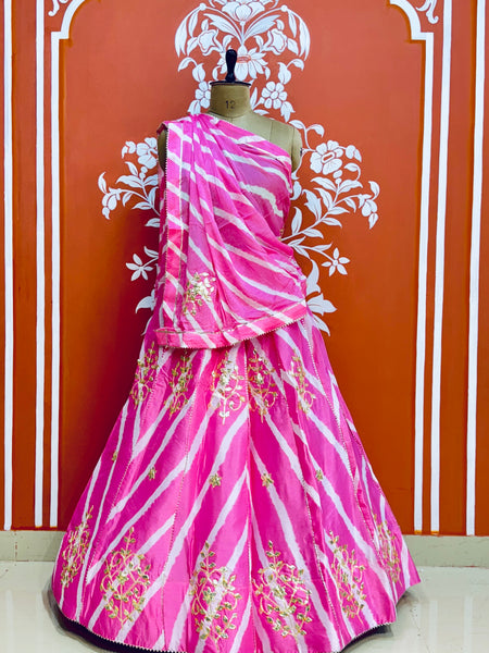 CHINON GOTA PATTI HANDWORK LEHERIYA LEHENGA