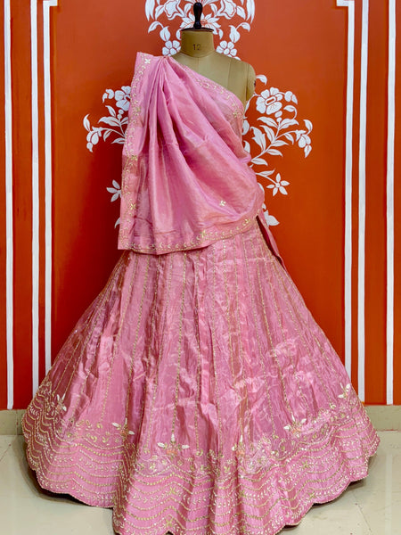 PURE COSMOS TISSUE HANDWORK GOTA PATTI LEHENGA