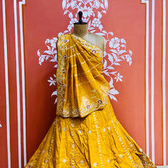 PURE COSMOS TISSUE HANDWORK GOTA PATTI LEHENGA