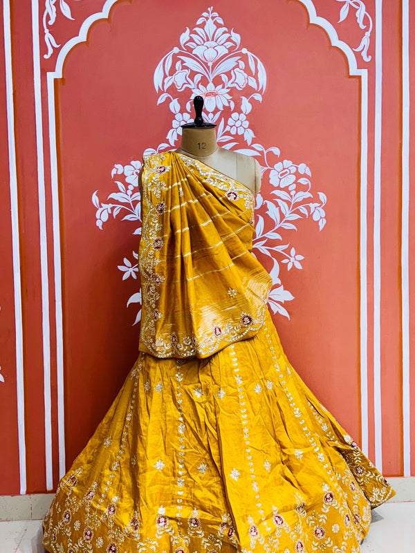 PURE COSMOS TISSUE HANDWORK GOTA PATTI LEHENGA