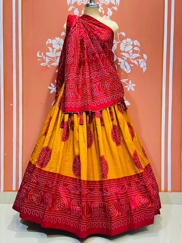 TUSSAR SILK GUJRATI BOOTA LEHENGA