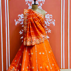 PURE COSMOS TISSUE HANDWORK GOTA PATTI LEHENGA