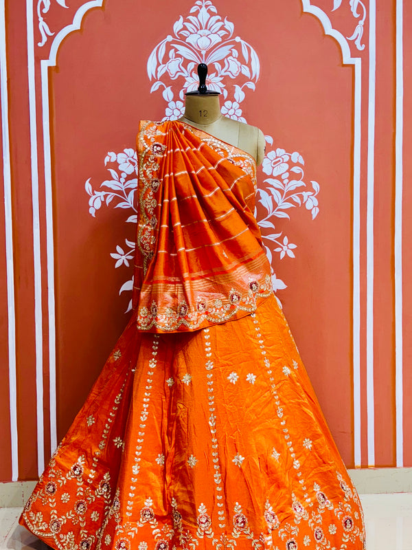 PURE COSMOS TISSUE HANDWORK GOTA PATTI LEHENGA