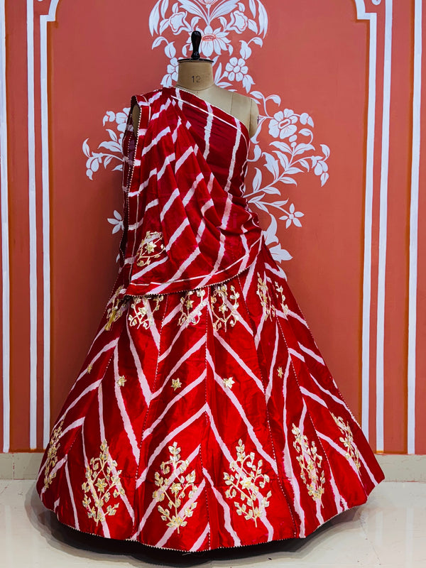 CHINON GOTA PATTI HANDWORK LEHERIYA LEHENGA