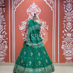 60 GM GEORGETTE LEHERIYA LEHENGA Green / Free Size