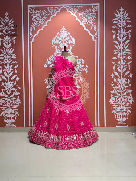 60 GM GEORGETTE LEHERIYA LEHENGA Pink / Free Size