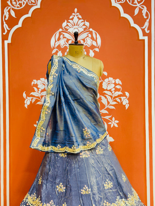 PURE COSMOS TISSUE HANDWORK GOTA PATTI LEHENGA