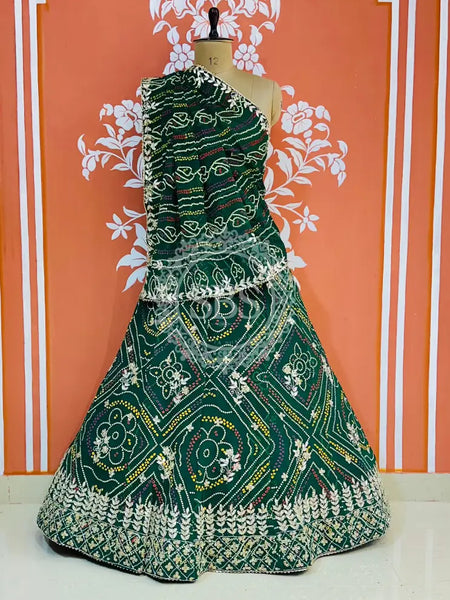 60GM GEORGETTE BANDHANI HANDWORK LEHENGA Green / Free Size