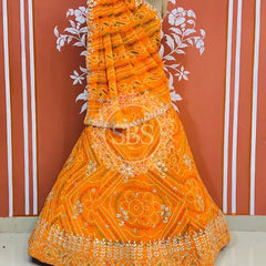 60GM GEORGETTE BANDHANI HANDWORK LEHENGA Yellow / Free Size