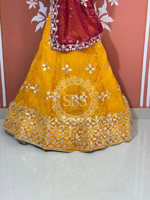 60GM GEORGETTE BHANDHANI GOTA PATTI LEHENGA
