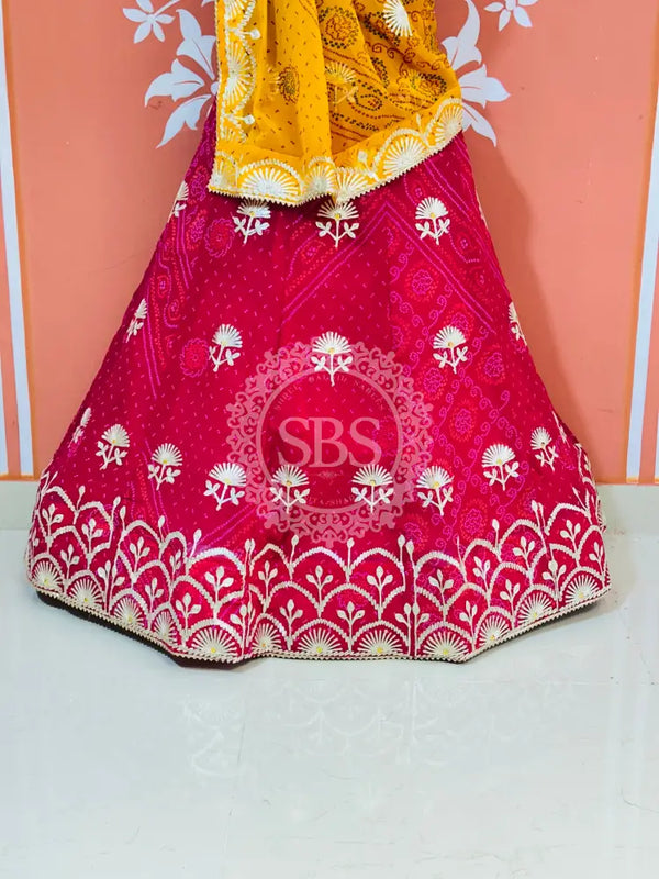 60GM GEORGETTE BHANDHANI GOTA PATTI LEHENGA