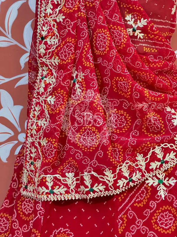 60GM GEORGETTE BHANDHANI GOTA PATTI LEHENGA