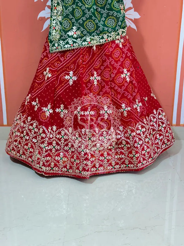 60GM GEORGETTE BHANDHANI GOTA PATTI LEHENGA