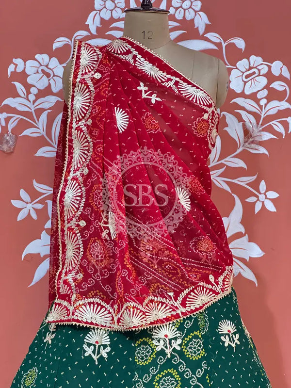 60GM GEORGETTE BHANDHANI GOTA PATTI LEHENGA