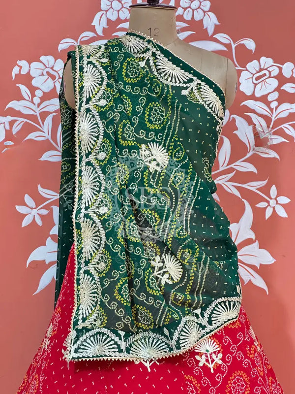 60GM GEORGETTE BHANDHANI GOTA PATTI LEHENGA