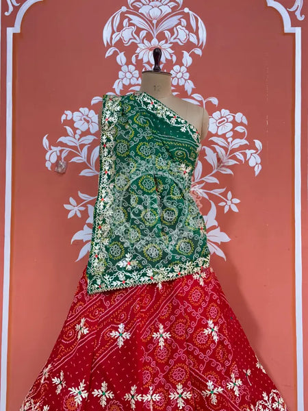 60GM GEORGETTE BHANDHANI GOTA PATTI LEHENGA