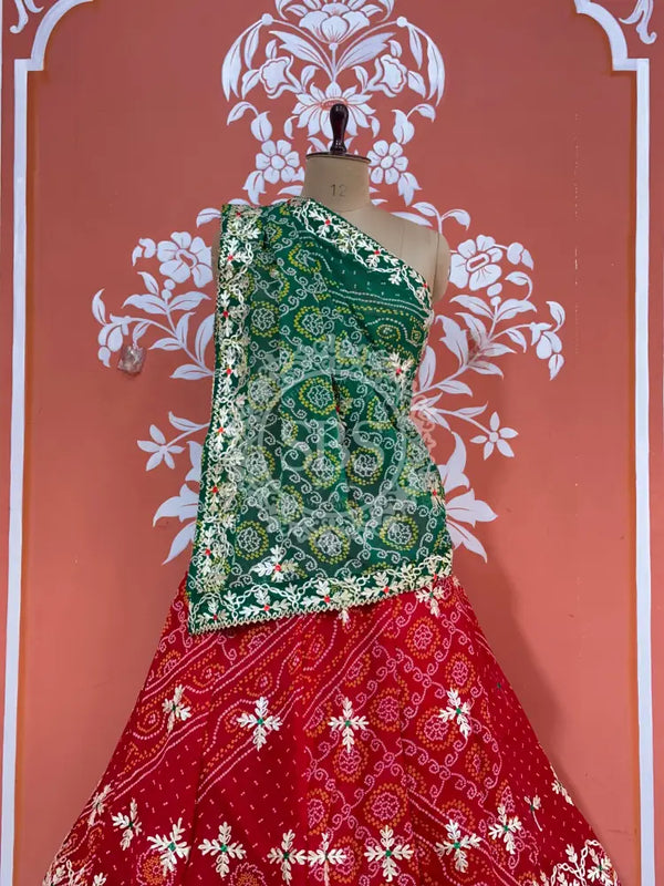 60GM GEORGETTE BHANDHANI GOTA PATTI LEHENGA