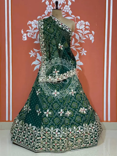 60GM GEORGETTE BHANDHANI GOTA PATTI LEHENGA Green / Free Size