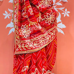 60GM GEORGETTE JAL&VINTAGE WORK WASHABLE SAREE Red / Free Size
