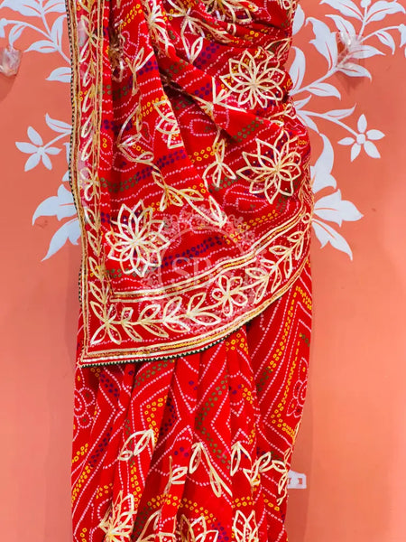 60GM GEORGETTE JAL&VINTAGE WORK WASHABLE SAREE Red / Free Size