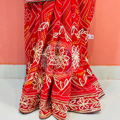 60GM GEORGETTE JAL&VINTAGE WORK WASHABLE SAREE Red / Free Size