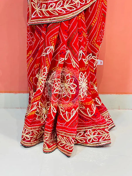 60GM GEORGETTE JAL&VINTAGE WORK WASHABLE SAREE Red / Free Size