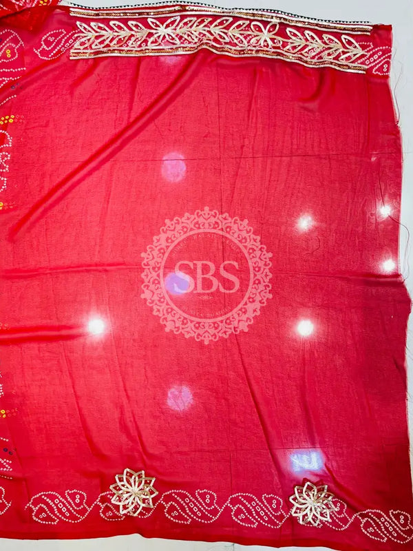 60GM GEORGETTE JAL&VINTAGE WORK WASHABLE SAREE Red / Free Size