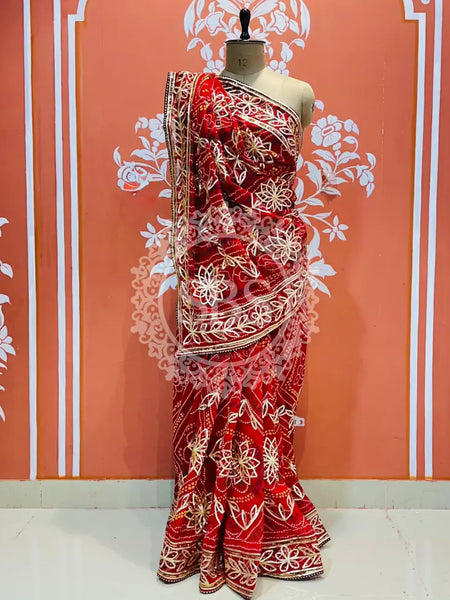 60GM GEORGETTE JAL&VINTAGE WORK WASHABLE SAREE Red / Free Size