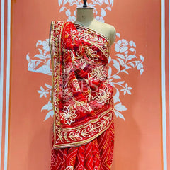60GM GEORGETTE JAL&VINTAGE WORK WASHABLE SAREE Red / Free Size