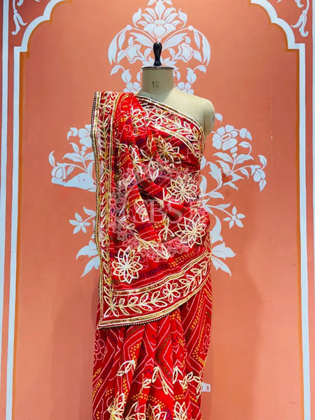 60GM GEORGETTE JAL&VINTAGE WORK WASHABLE SAREE Red / Free Size
