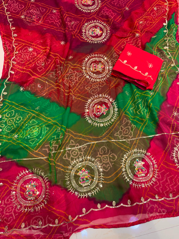 Multicolour Bandhej Saree