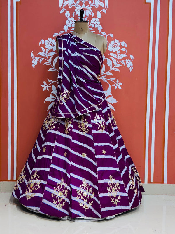 CHINON GOTA PATTI HANDWORK LEHERIYA LEHENGA