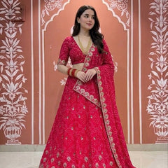 Georgette Rai Bandhej Lehenga