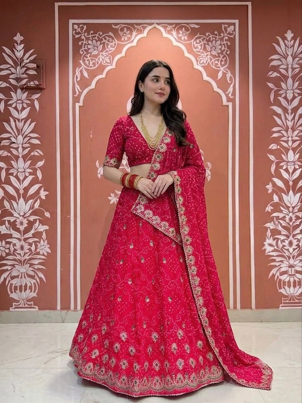 Georgette Rai Bandhej Lehenga