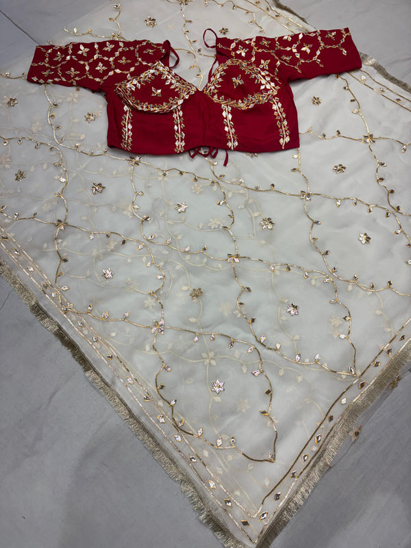 PURE CHIFFON GOLD BOOTA SAREE WITH AANGI BLOUSE