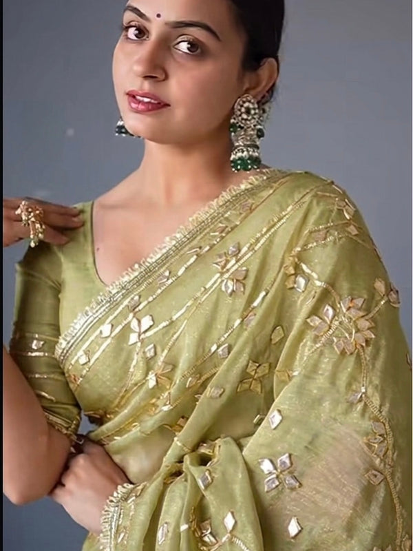 Pure Golden Tissue Gota Patti Saree