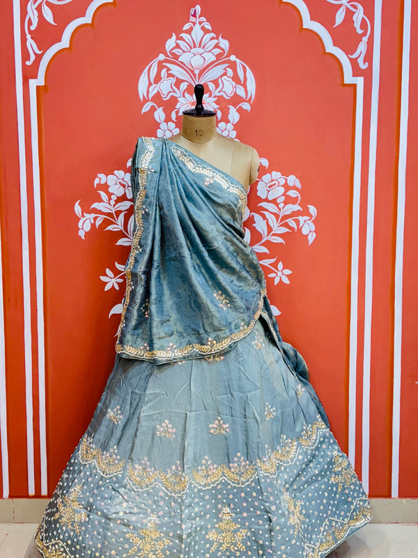 PURE COSMOS TISSUE HANDWORK GOTA PATTI LEHENGA