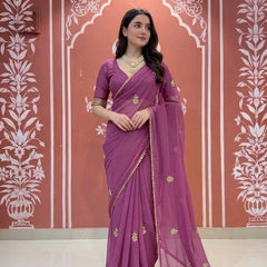 Kacchi Patti work Semi Chiffon saree