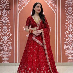 Georgette Rai Bandhej Lehenga